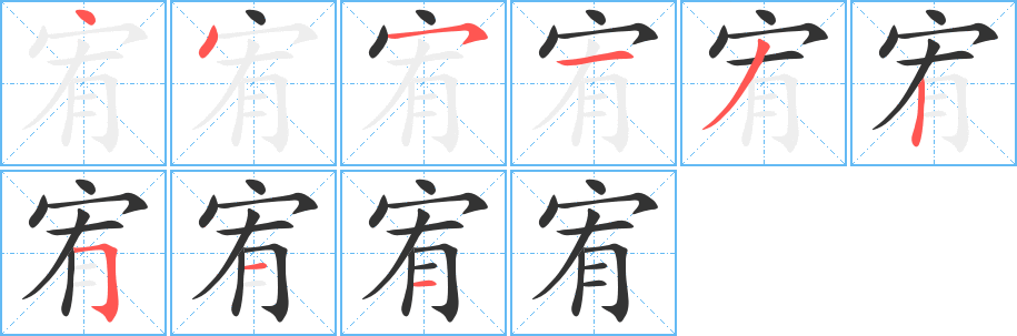 宥字的笔顺分步演示
