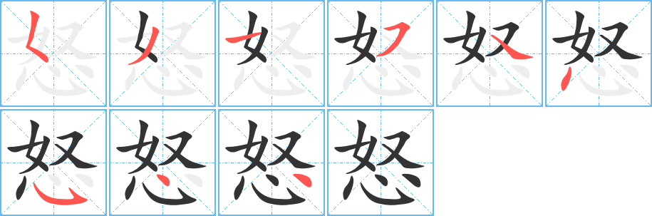 怒字的笔顺分步演示