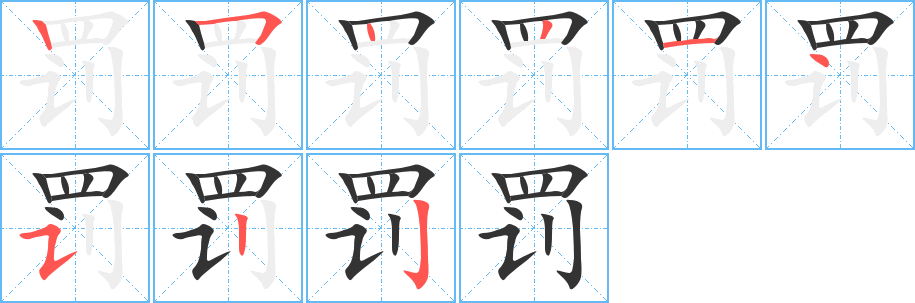 罚字的笔顺分步演示