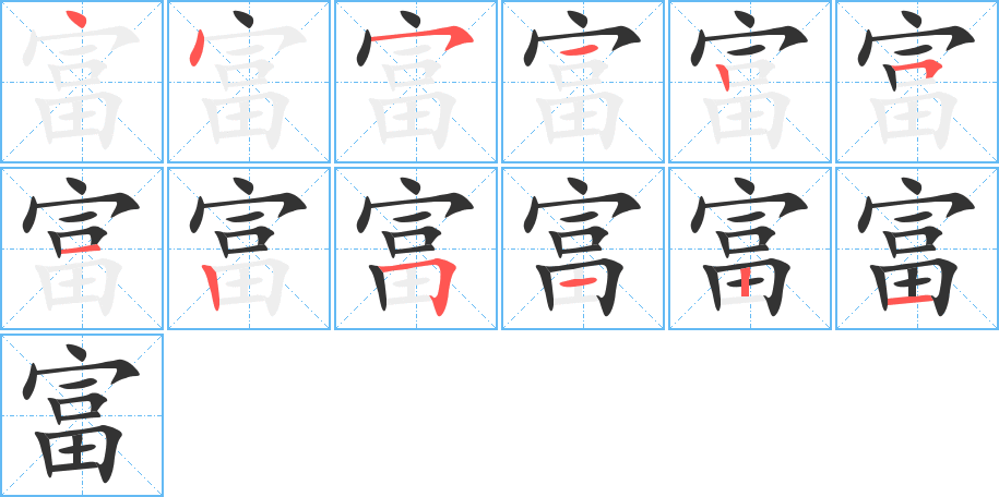 富字的笔顺分步演示